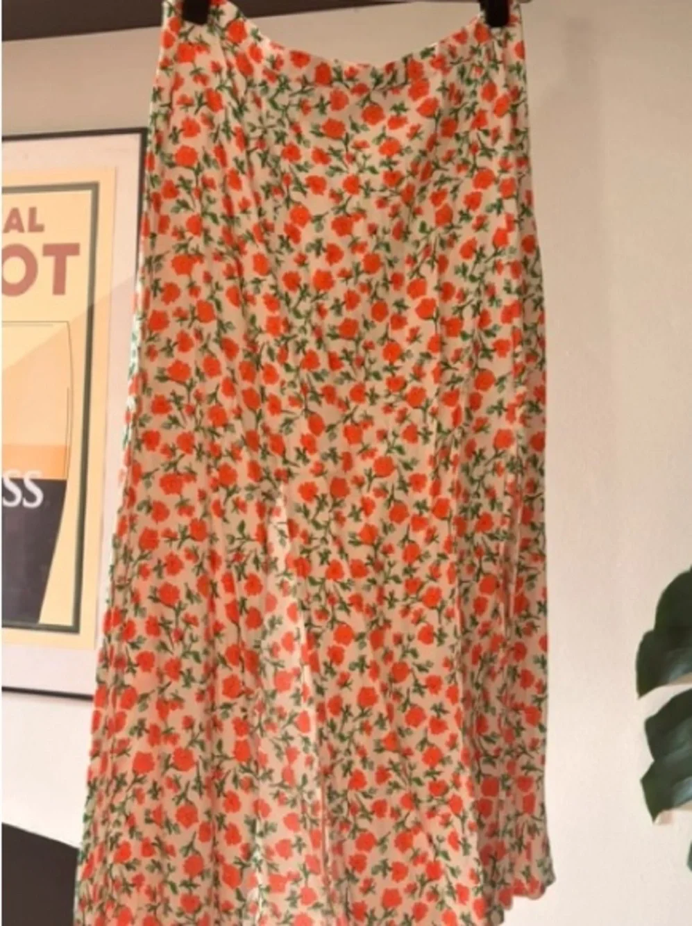 Topshop Orange Floral Maxi Skirt with Green Foliage